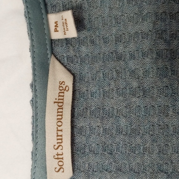 Soft Surroundings Womens Blouse Sz PM Blue Jewels Polo V Neck Waffle Knit Winter - Picture 6 of 10